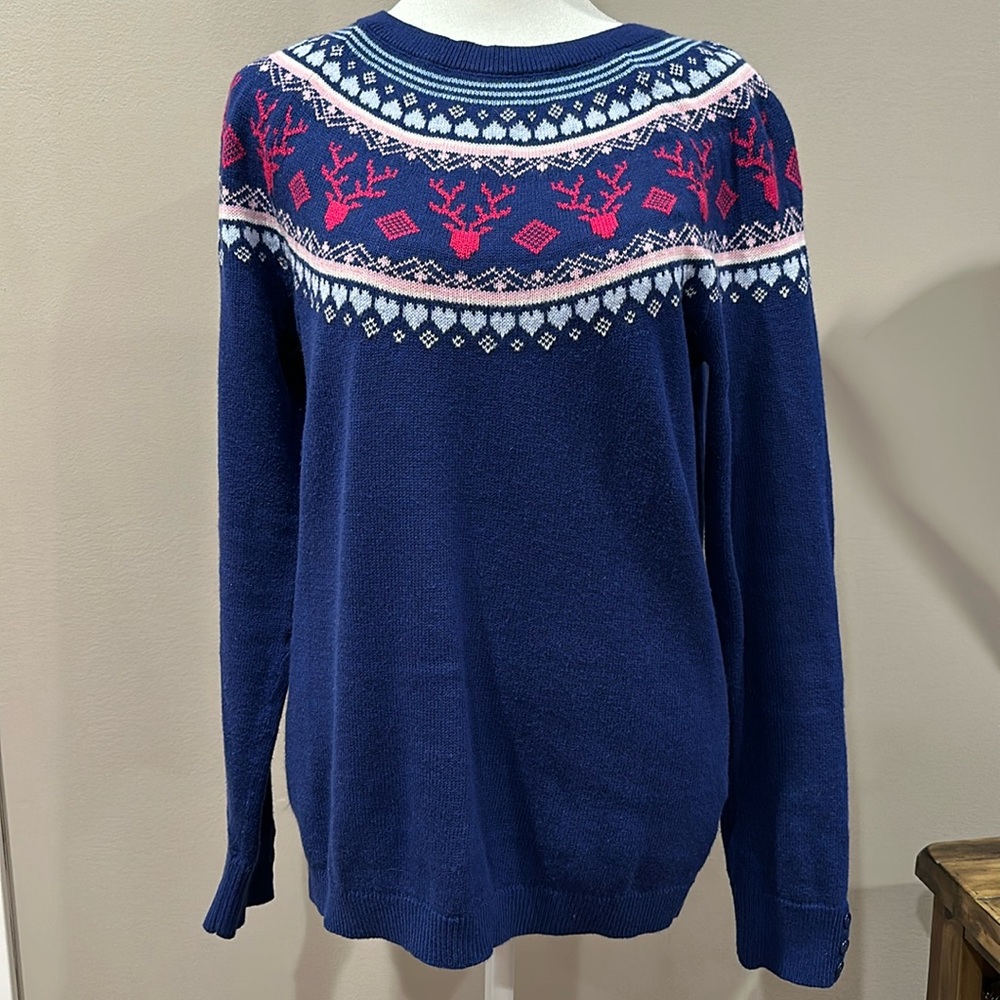Talbot's Pullover Sweater Nordic Style Deers and Hearts Size Medium